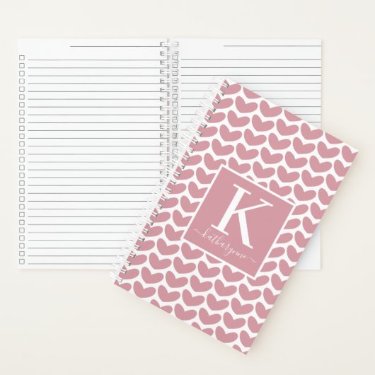 Cute Pink Heart Pattern Monogram Notitieboek (Binnen)