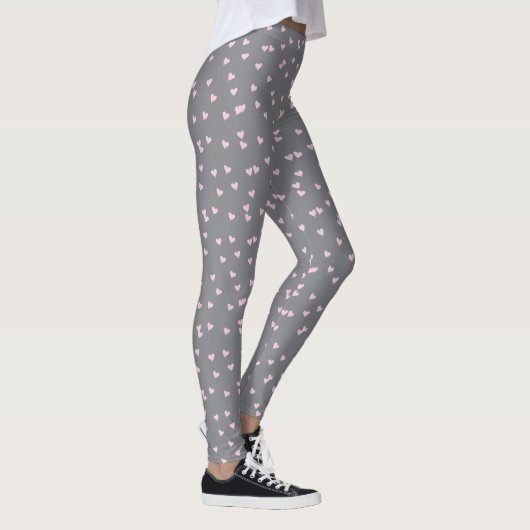 Cute Pink Heart Pattern on Grey Leggings (Rechts)