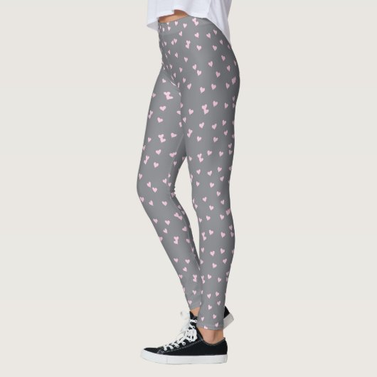 Cute Pink Heart Pattern on Grey Leggings (Links)
