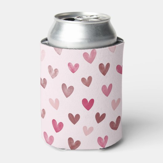 Cute Pink Heart Pattern – Romantic &Stylish Design Blikjeskoeler (Blikje Voorkant)