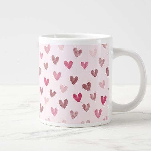 Cute Pink Heart Pattern – Romantic &Stylish Design Grote Koffiekop (Rechts)