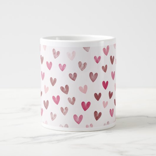 Cute Pink Heart Pattern – Romantic &Stylish Design Grote Koffiekop (Voorkant)