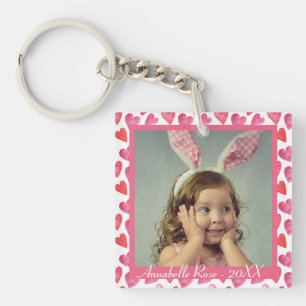Cute Pink Heart Pattern Valentijnsdag Foto Sleutelhanger
