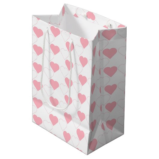 Cute Pink Heart Pattern White Medium Cadeauzakje (Voorkant Gekanteld)