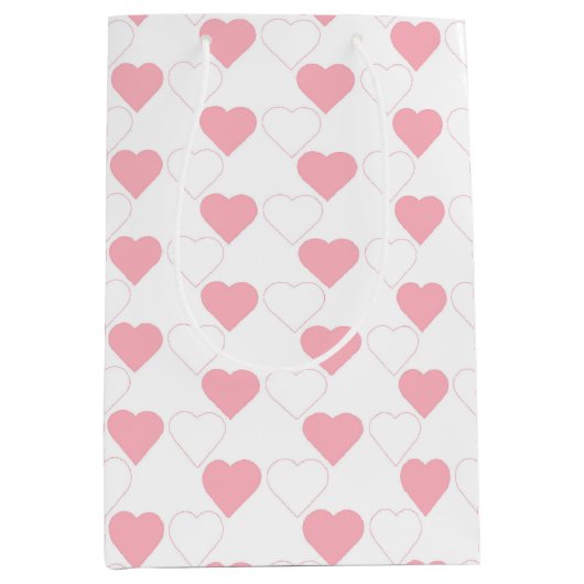 Cute Pink Heart Pattern White Medium Cadeauzakje (Voorkant)