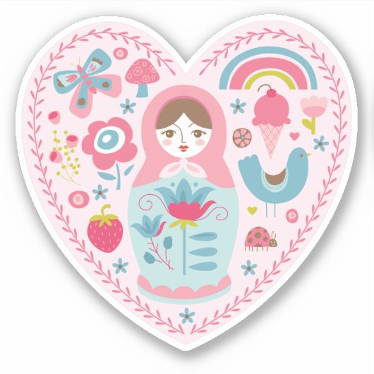 Cute Pink Heart Sticker (Voorkant)