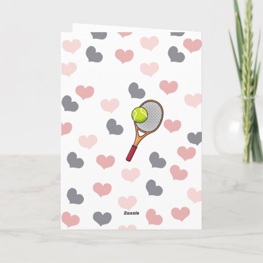 Cute Pink Heart & Tennis Racket Pattern Valentijn Feestdagen Kaart (Achterkant)
