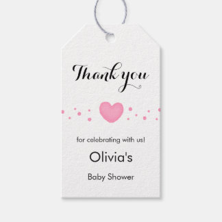 Cute Pink Heart Thank You Baby Shower Gift Tags Cadeaulabel