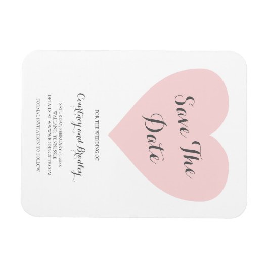 Cute Pink Heart Typography Wedding Save the Date Magneet (Horizontaal)