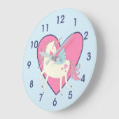 Cute Pink Heart Unicorn Nursery Grote Klok (Hoek)