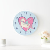 Cute Pink Heart Unicorn Nursery Grote Klok (Huis)
