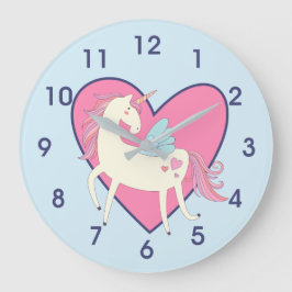 Cute Pink Heart Unicorn Nursery Grote Klok