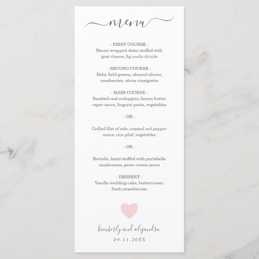 Cute Pink Heart Wedding Menu (Voorkant)