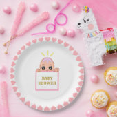 Cute Pink Hearts Baby shower Papieren Bordje (Feest)