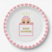 Cute Pink Hearts Baby shower Papieren Bordje (Voorkant)