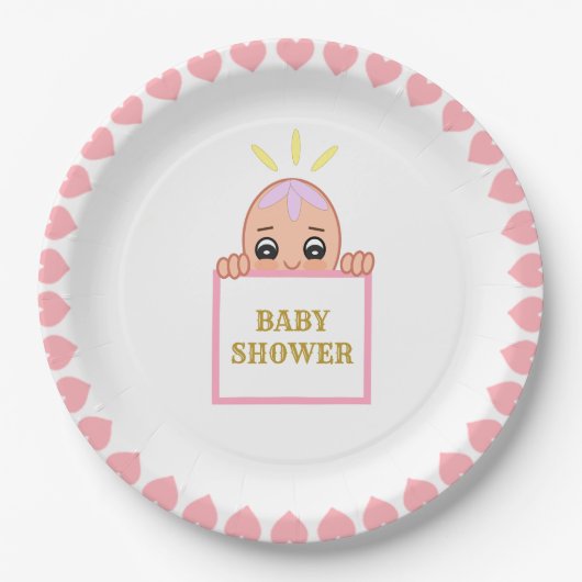 Cute Pink Hearts Baby shower Papieren Bordje (Voorkant)