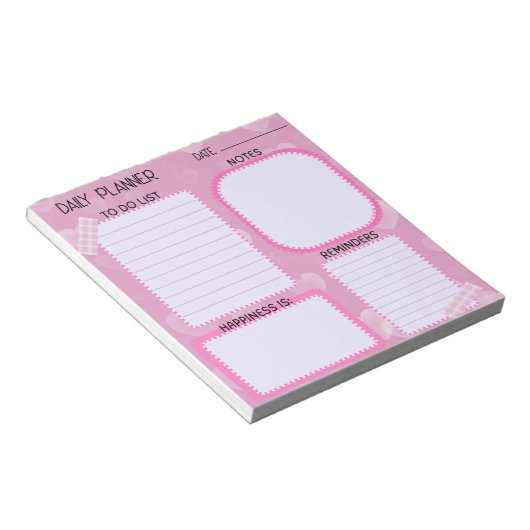 Cute Pink Hearts Daily Planner Notepad Notitieblok (Schuin)