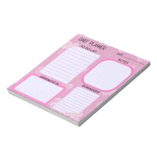 Cute Pink Hearts Daily Planner Notepad Notitieblok (Linkerzijde)