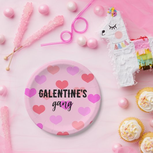 Cute Pink Hearts Galentines Day Custom Papieren Bordje (Feest)