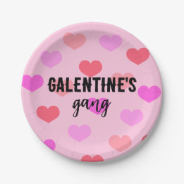 Cute Pink Hearts Galentines Day Custom Papieren Bordje