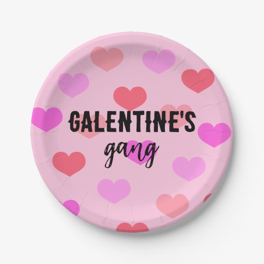 Cute Pink Hearts Galentines Day Custom Papieren Bordje (Voorkant)