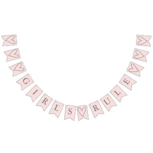 Cute Pink Hearts Girl's Rule Bunting Flags Vlaggetjes