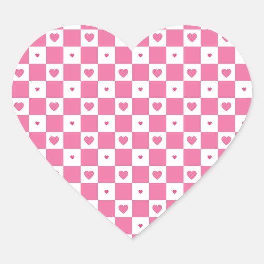 Cute Pink Hearts Girly Pink White Checker Patroon Hart Sticker (Voorkant)