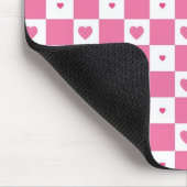 Cute Pink Hearts Girly Pink White Checker Patroon Muismat (Hoek)