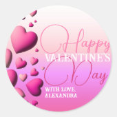 Cute Pink Hearts Happy Valentine's Day Holiday Ronde Sticker (Voorkant)