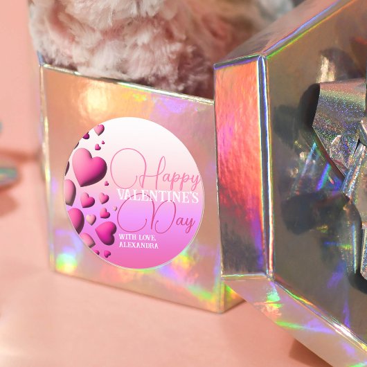 Cute Pink Hearts Happy Valentine's Day Holiday Ronde Sticker