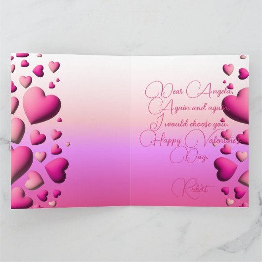 Cute Pink Hearts Happy Valentine's Day Kaart (Binnen)