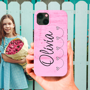 Cute Pink Hearts Name Case-Mate iPhone Case