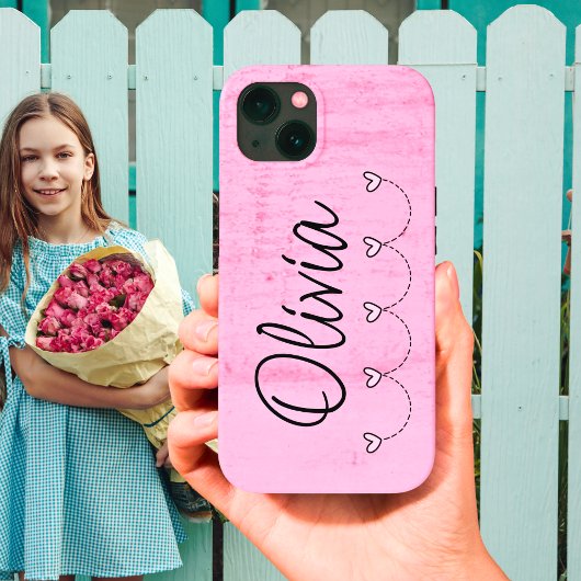 Cute Pink Hearts Name Case-Mate iPhone Case