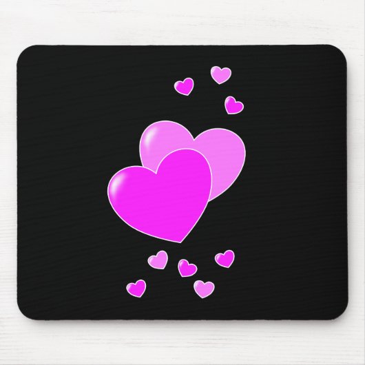 Cute Pink Hearts op zwarte — schattige Mousepad Muismat (Voorkant)