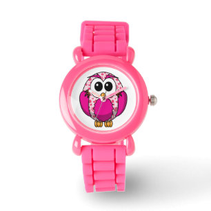 Cute Pink Hearts Owl Horloge