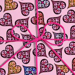 Cute Pink Hearts Pattern  Girl Kerstmis Cadeaupapier