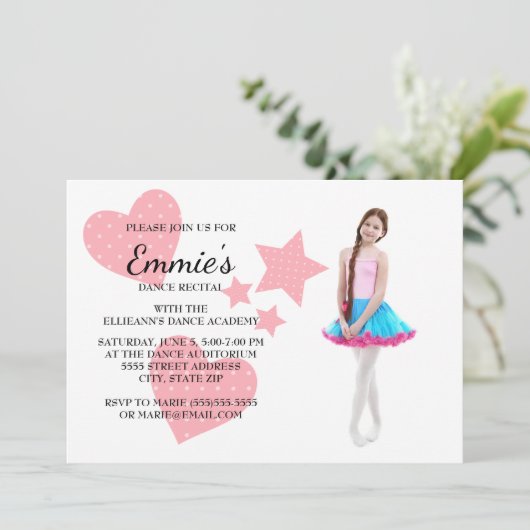 Cute Pink Hearts Stars Dance Overweging Foto nodig Kaart (Staand voorkant)