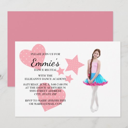 Cute Pink Hearts Stars Dance Overweging Foto nodig Kaart (Voorkant / Achterkant)