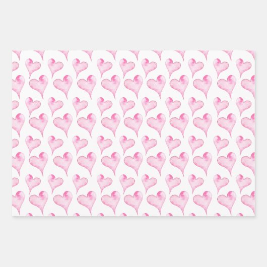 Cute Pink Hearts & Stripes Pattern Waterverf Inpakpapier Vel (Voorkant 2)