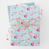 Cute Pink Hearts & Stripes Pattern Waterverf Inpakpapier Vel (In situ)