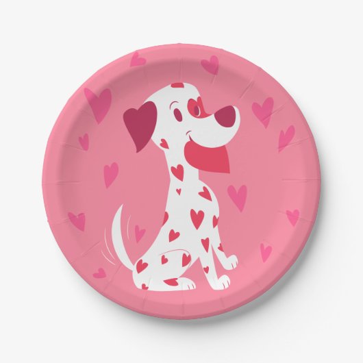 Cute Pink Hearts Valentijn Dalmatian Papieren Bordje (Voorkant)