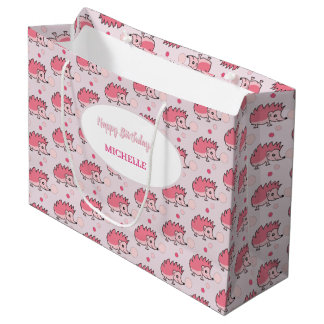 Cute pink hedgehog Gift Bag Groot Cadeauzakje