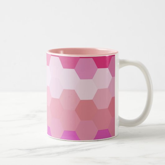 Cute Pink Hexagon Chevron Pattern Tweekleurige Koffiemok (Rechts)