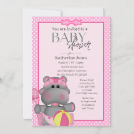 Cute Pink Hippo Baby shower Invitation Kaart