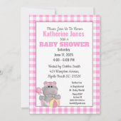 Cute Pink Hippo Baby shower Invitation Kaart (Voorkant)