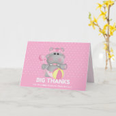 Cute Pink Hippo Big Bedankt Dank je wel Kaart (Gele Bloem)