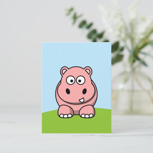 Cute Pink Hippo Briefkaart (Staand voorkant)