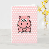 Cute Pink Hippo Kaart (Gele Bloem)