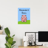 Cute Pink Hippo Poster (Thuiskantoor)