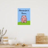 Cute Pink Hippo Poster (Keuken)
